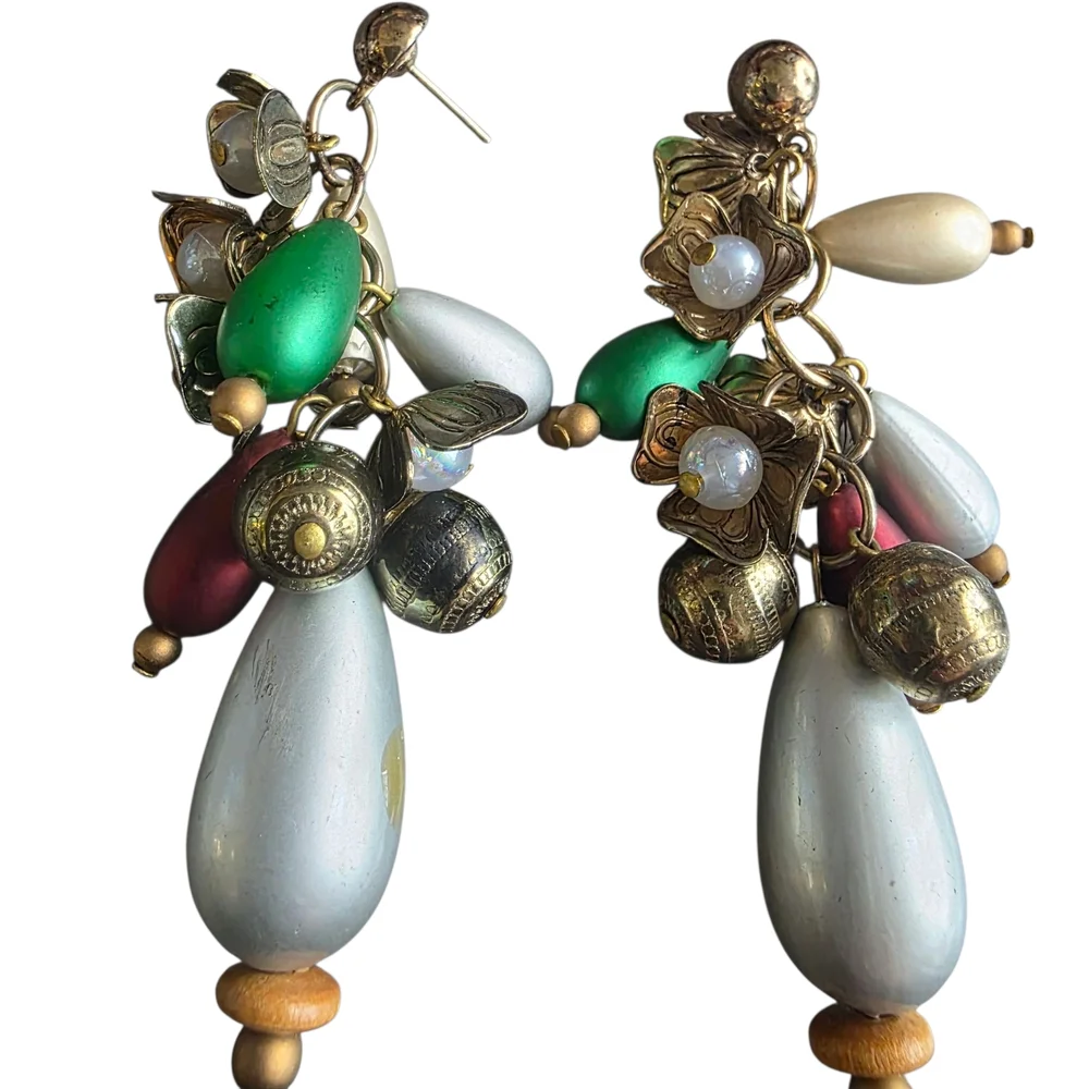 Festive Multi-Color Beaded Cluster Earrings